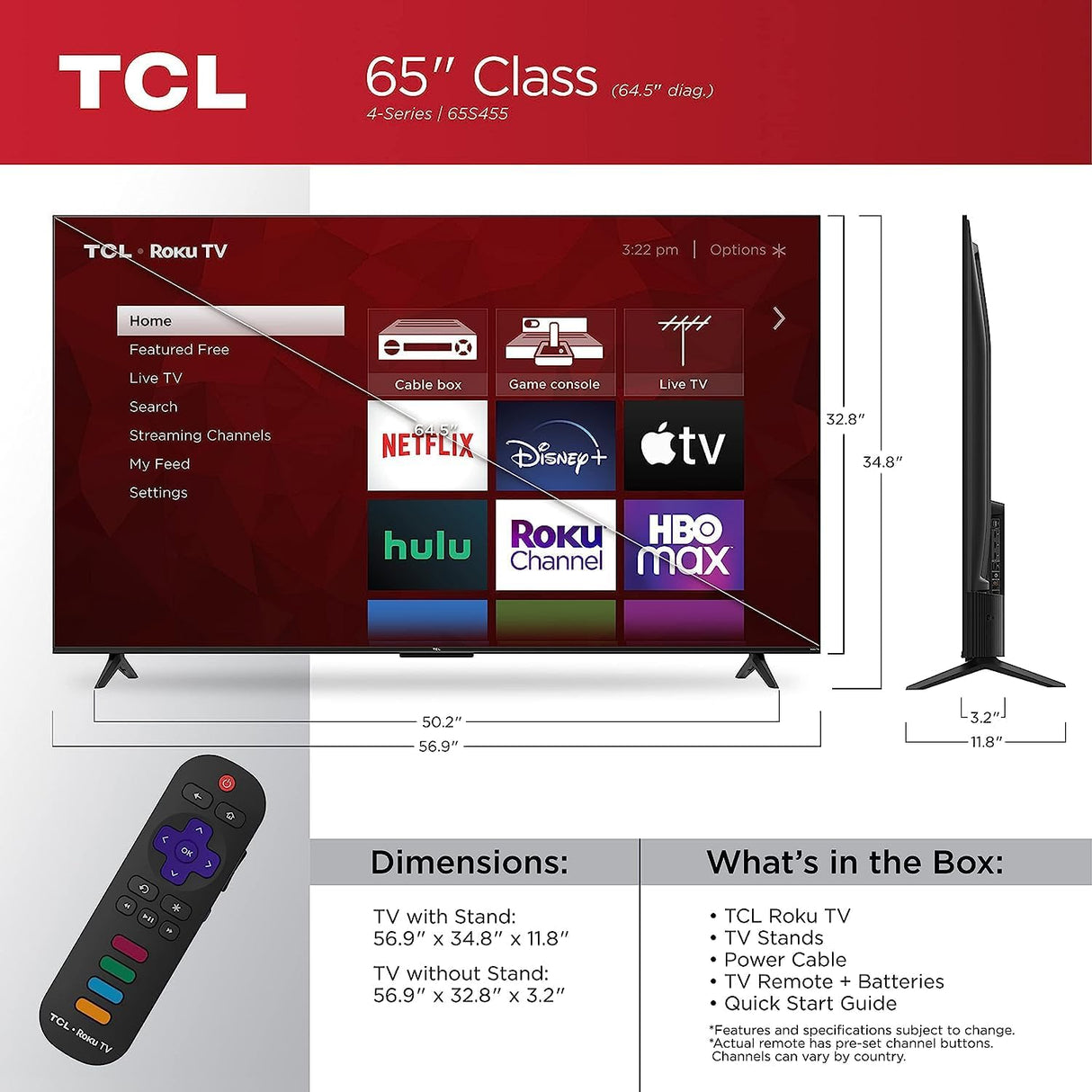 TCL 65" 4K LED Roku UHD Smart TV