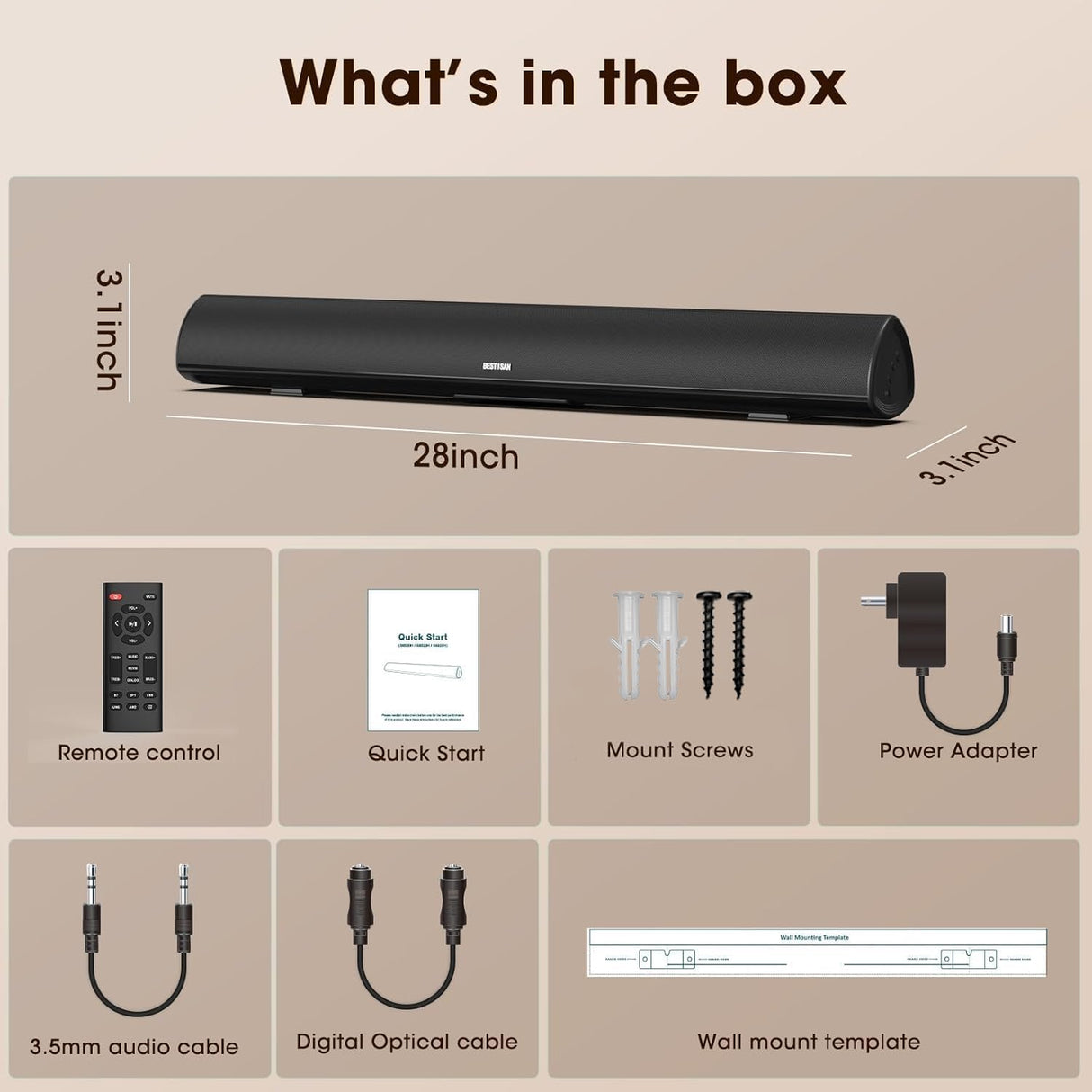Bestisan 2.1 Soundbar, 28" (55" TV and Under)